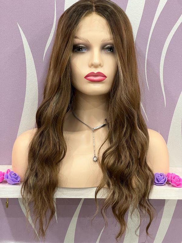Steph Wig |  Brown with Subtle Caramel Highlights Human Hair Blend Lace Front
