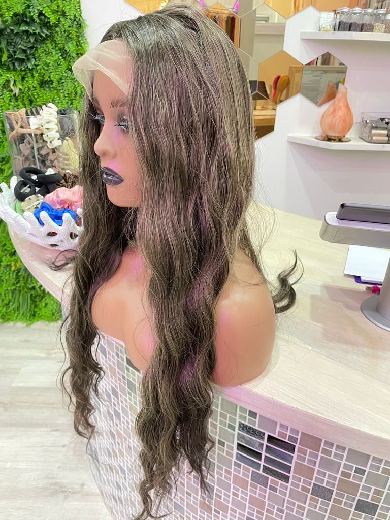 Deane Wig | Ash Brown with Highlights Human Hair Blend Lace Front