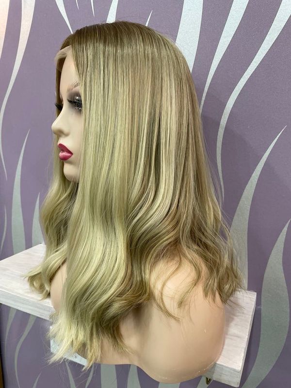 Melinda Wig | Blonde with Highlights Human Hair Blend Lace Front 