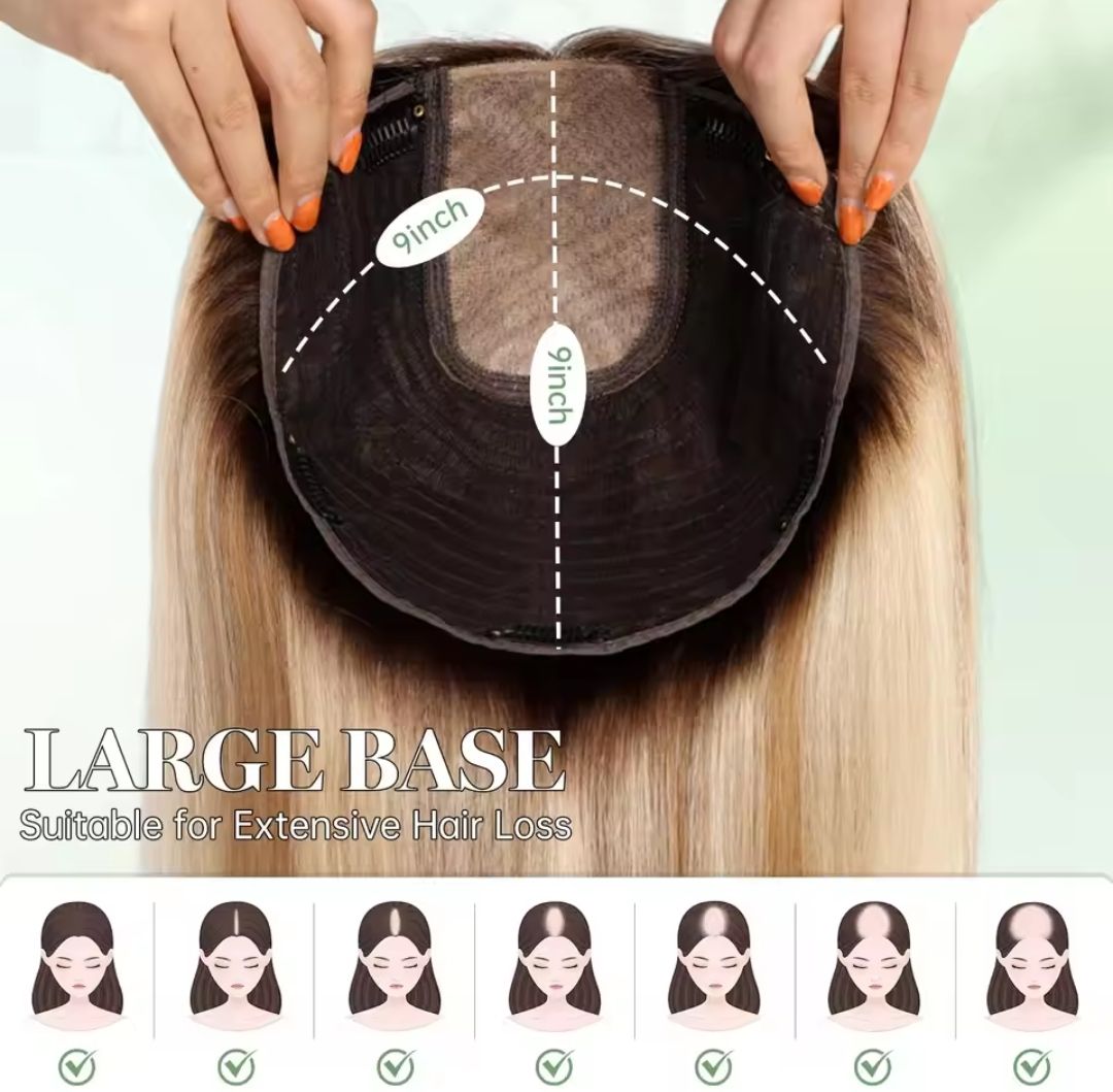 HUMAN HAIR TOPPER Silk Base 23x23cms