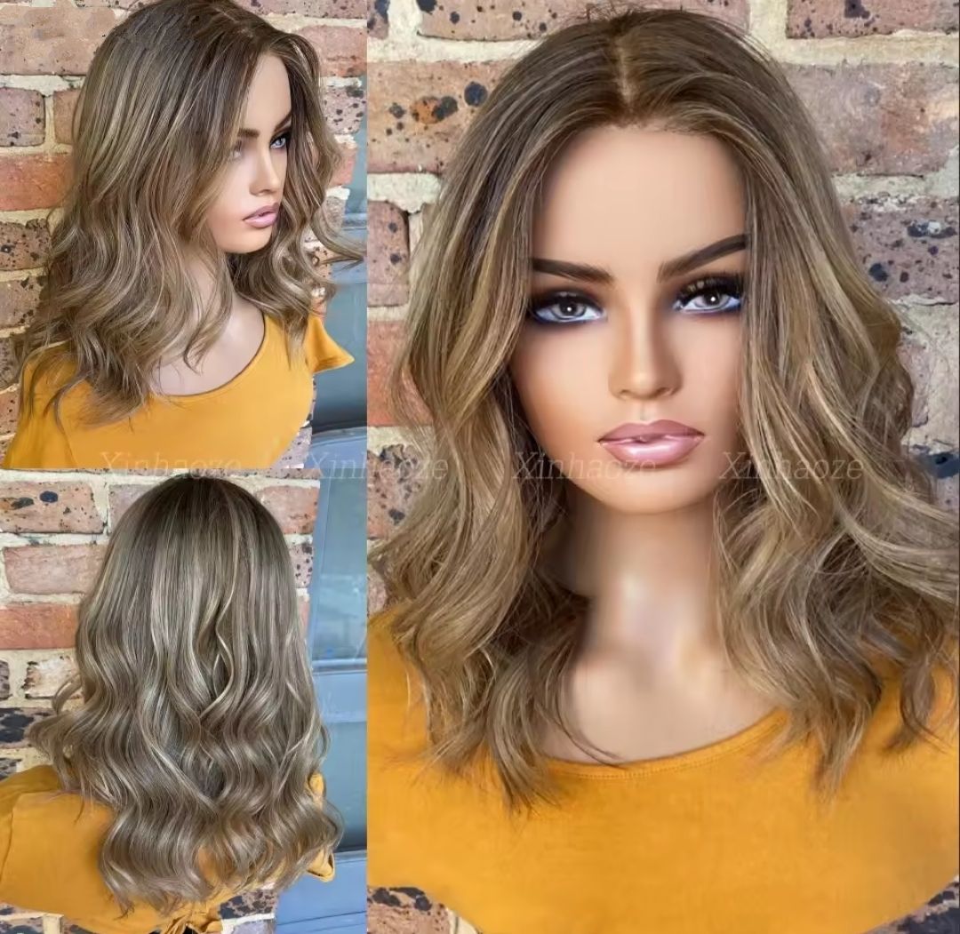 Casey Wig | Brown with Blonde Highlights Human Hair Lace Front 