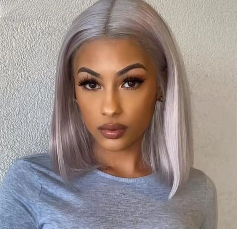 Hilary Wig | Blue Grey Human Hair Free Part Lace Front 