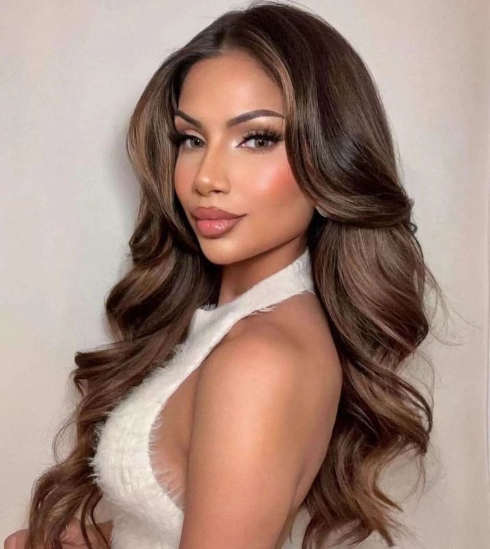 Mindy Wig | Dark Brown with Frontal Highlights Human Hair Lace Front