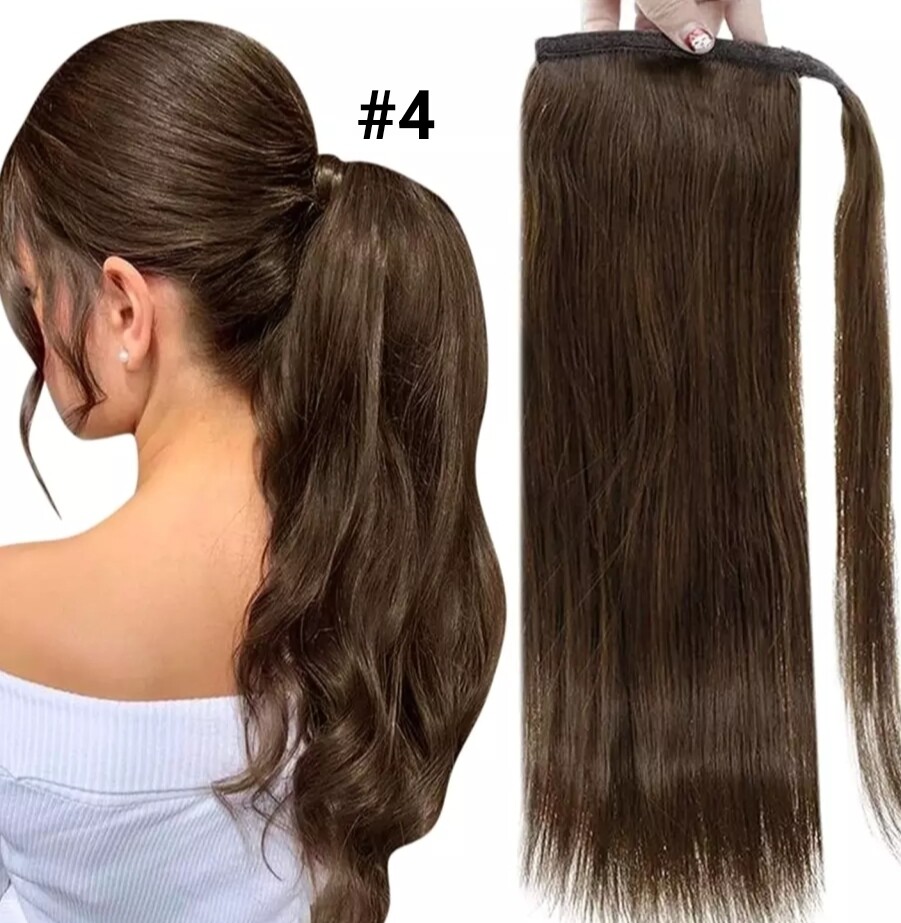Ponytail Extension Clip On Straight Human Hair