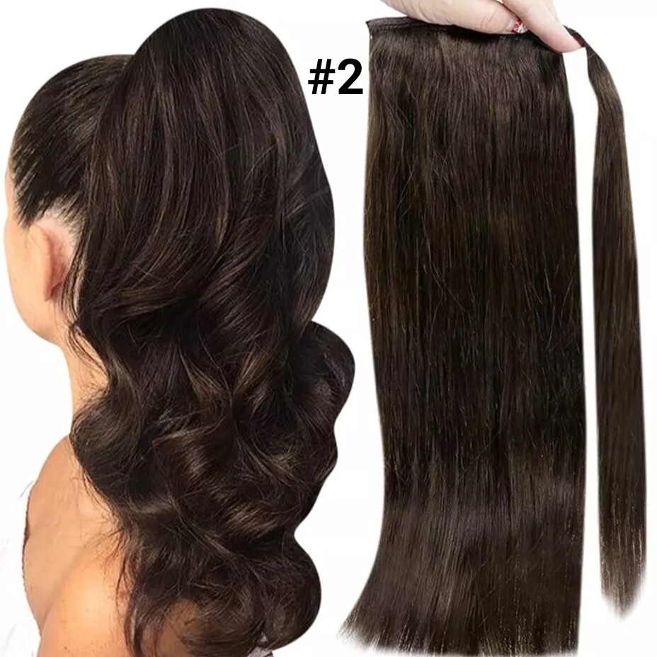 Ponytail Extension Clip On Straight Human Hair