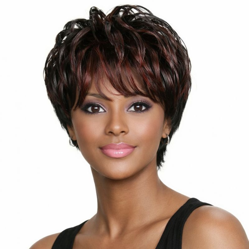 Kim Wig | Black Auburn Highlights Human Hair