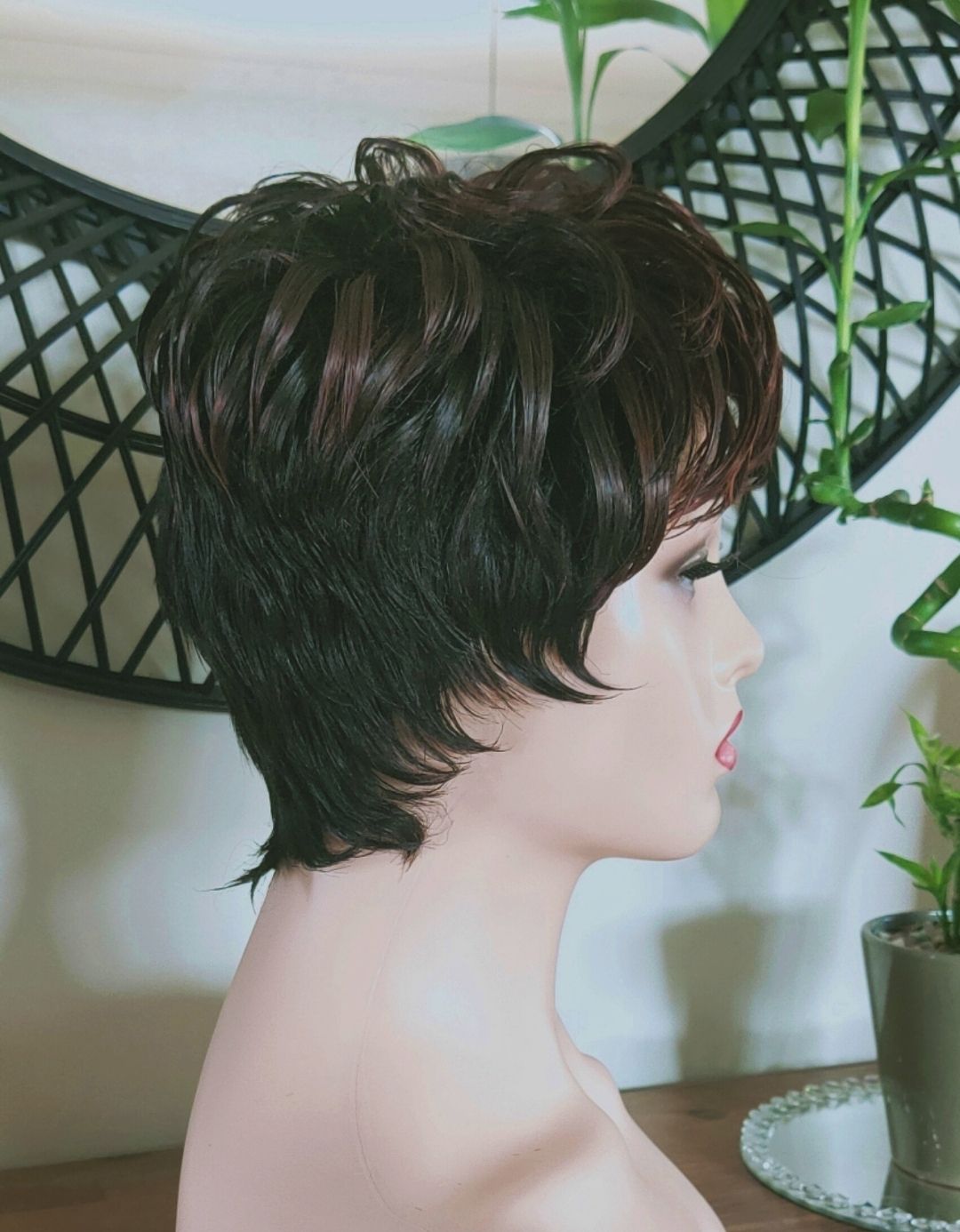 Kim Wig | Black Auburn Highlights Human Hair