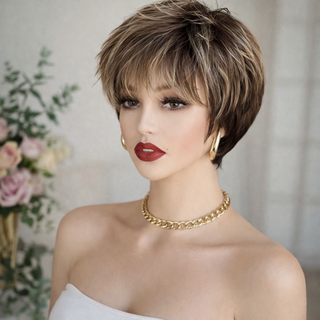 Adelina Wig | Brown with Blonde Highlights Human Hair Blend