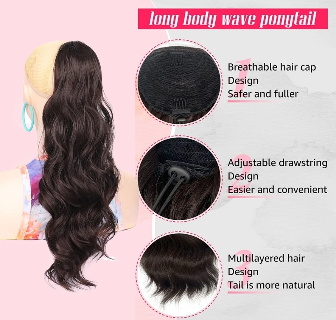 Ponytail Extension Drawstring Body Wave Synthetic Hair