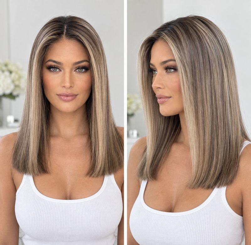Casey Wig | Brown with Blonde Highlights Human Hair Lace Front 