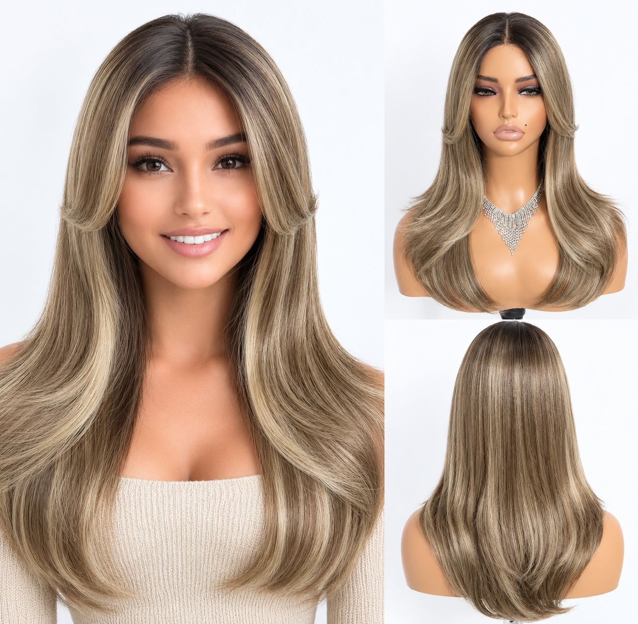 Toni Wig | Brown Ombre Highlights Lace Front with Bangs