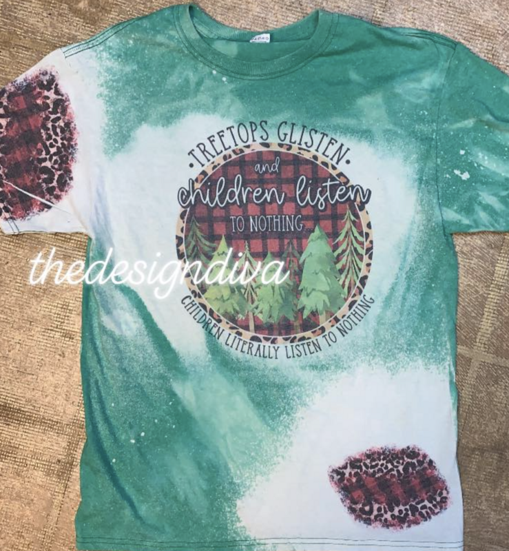 TreeTops Glisten with buffalo plaid patches on Green Bleached