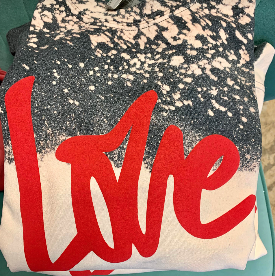 Love- Puff Vinyl Bleached Sweatshirt