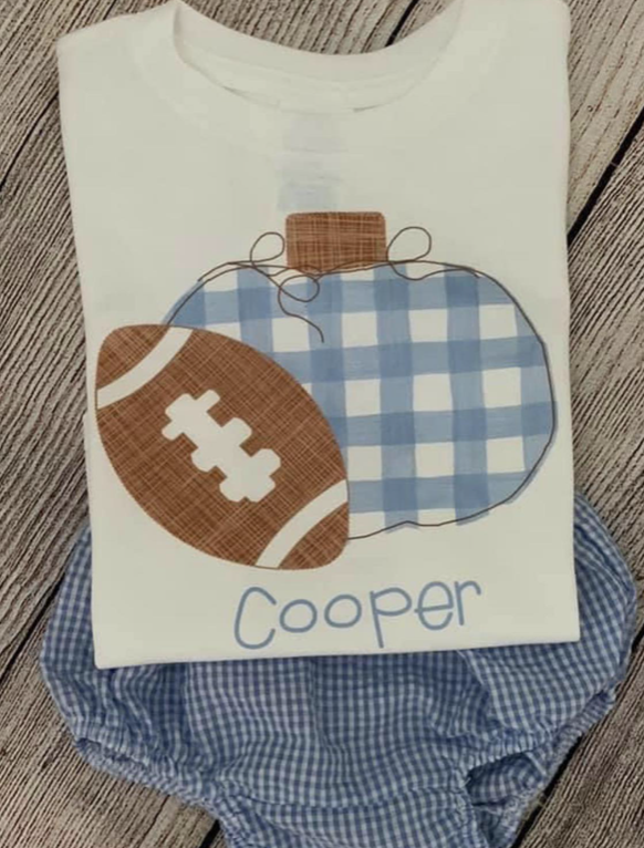 Football and Pumpkin blue gingham