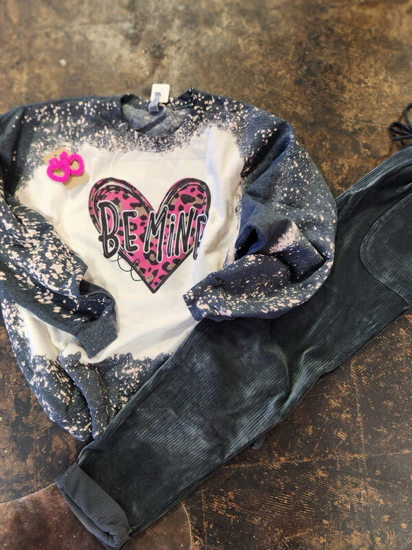 Be mine pink leopard heart bleached sweatshirt