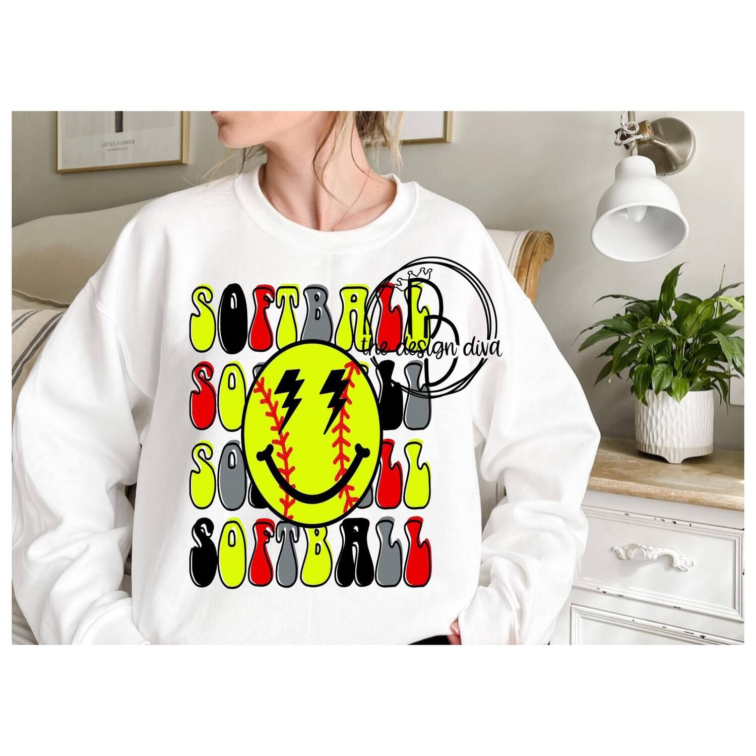 Softball x4 lightening bolt smiley