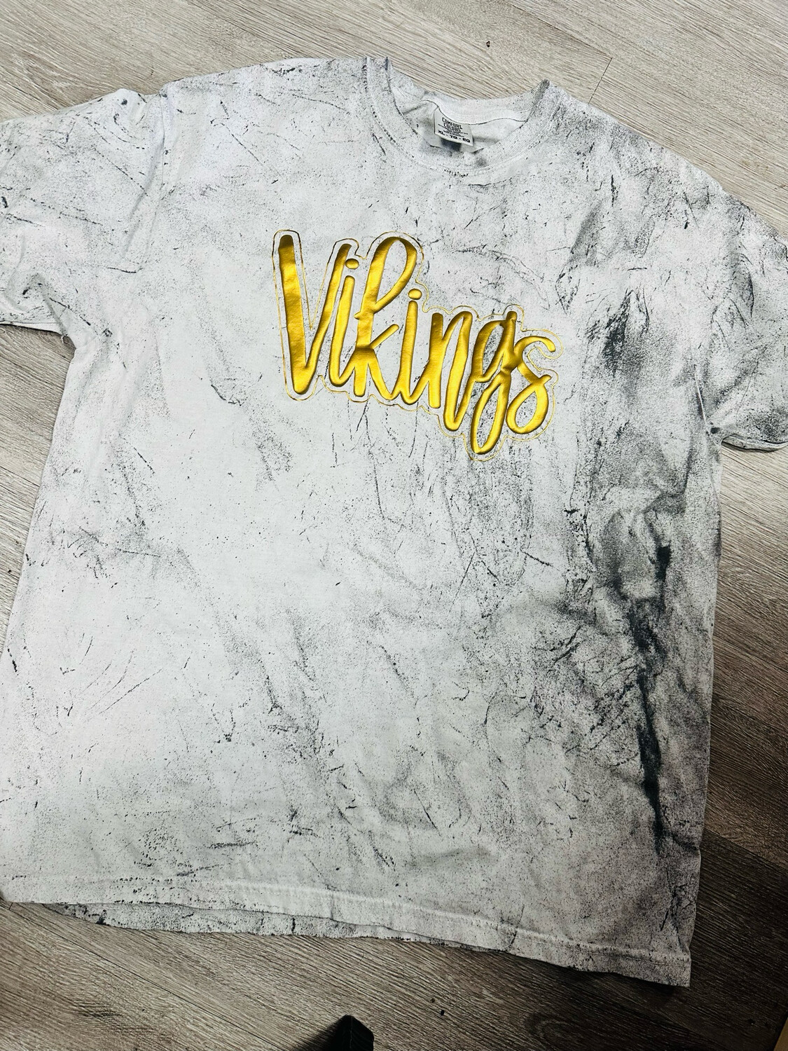 Vikings gold metallic puff with gold outline Stonewash