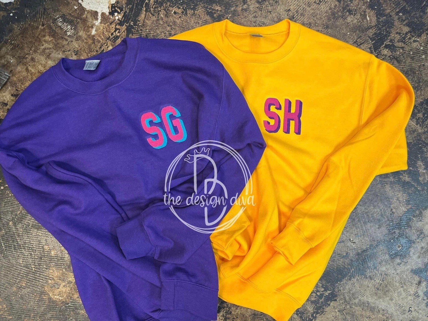 Stitched stacked monogram gildan sweatshirt