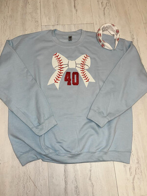 Baseball/softball bow transfer glitter number sweatshirt