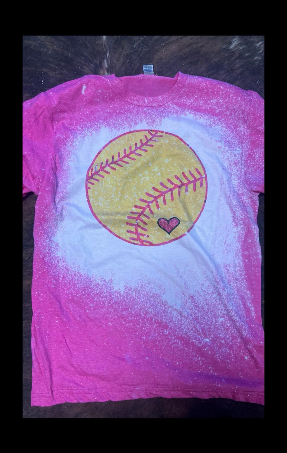 Softball pink heart bleached