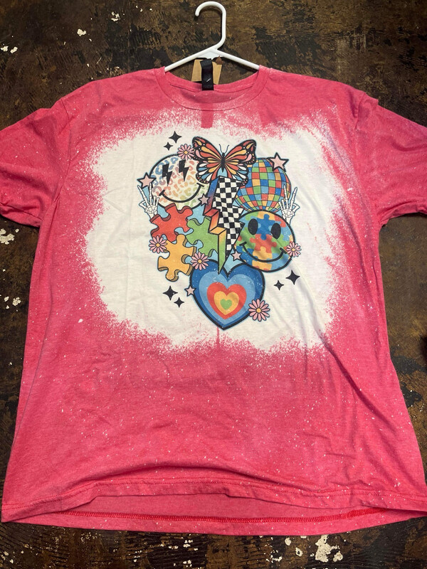 Autism awareness smile w checkered lightening bolt bleached