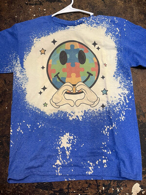 Autism awareness smiley hand heart bleached