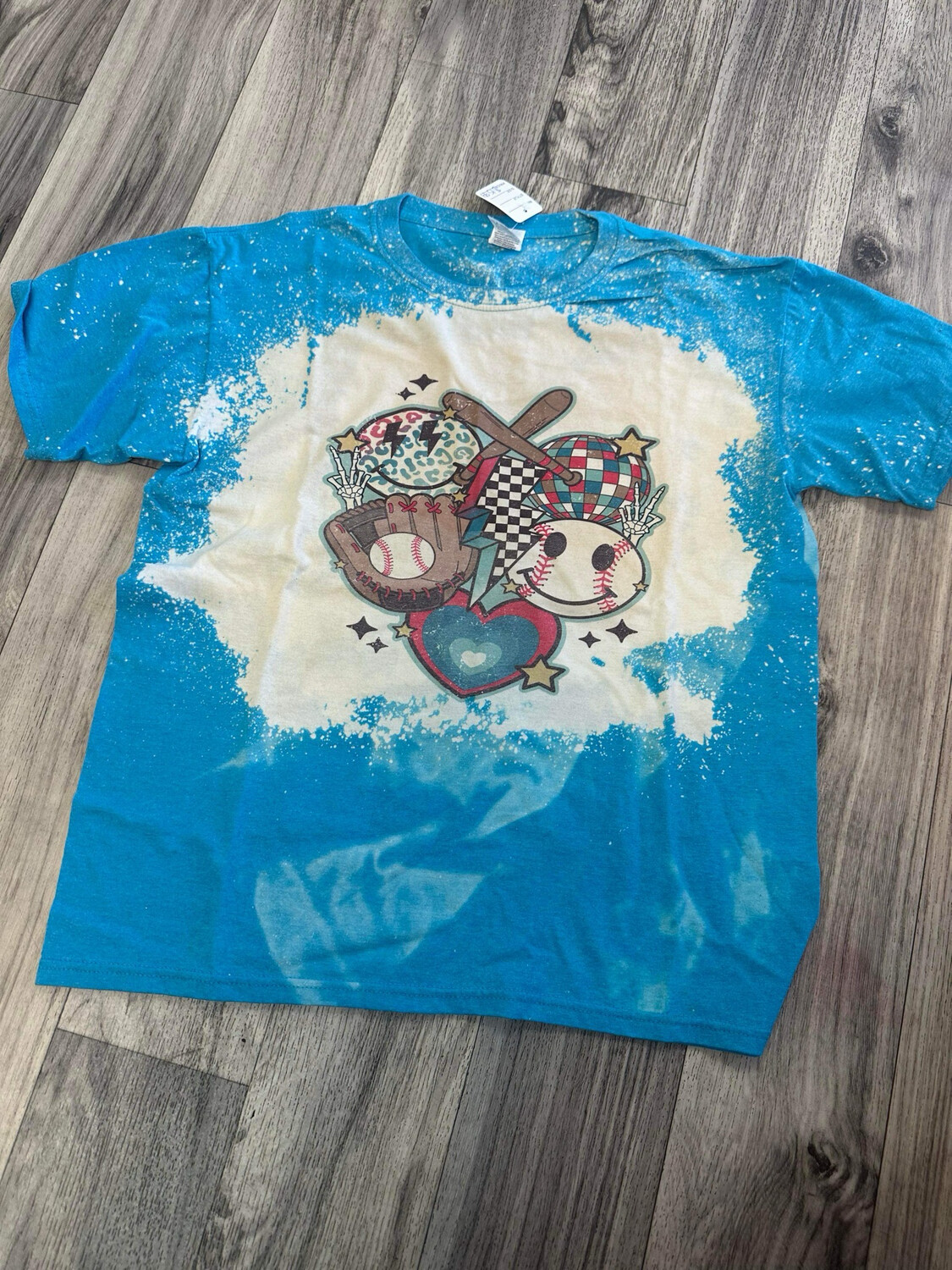Baseball smiley checkered lightening bolt bleached
