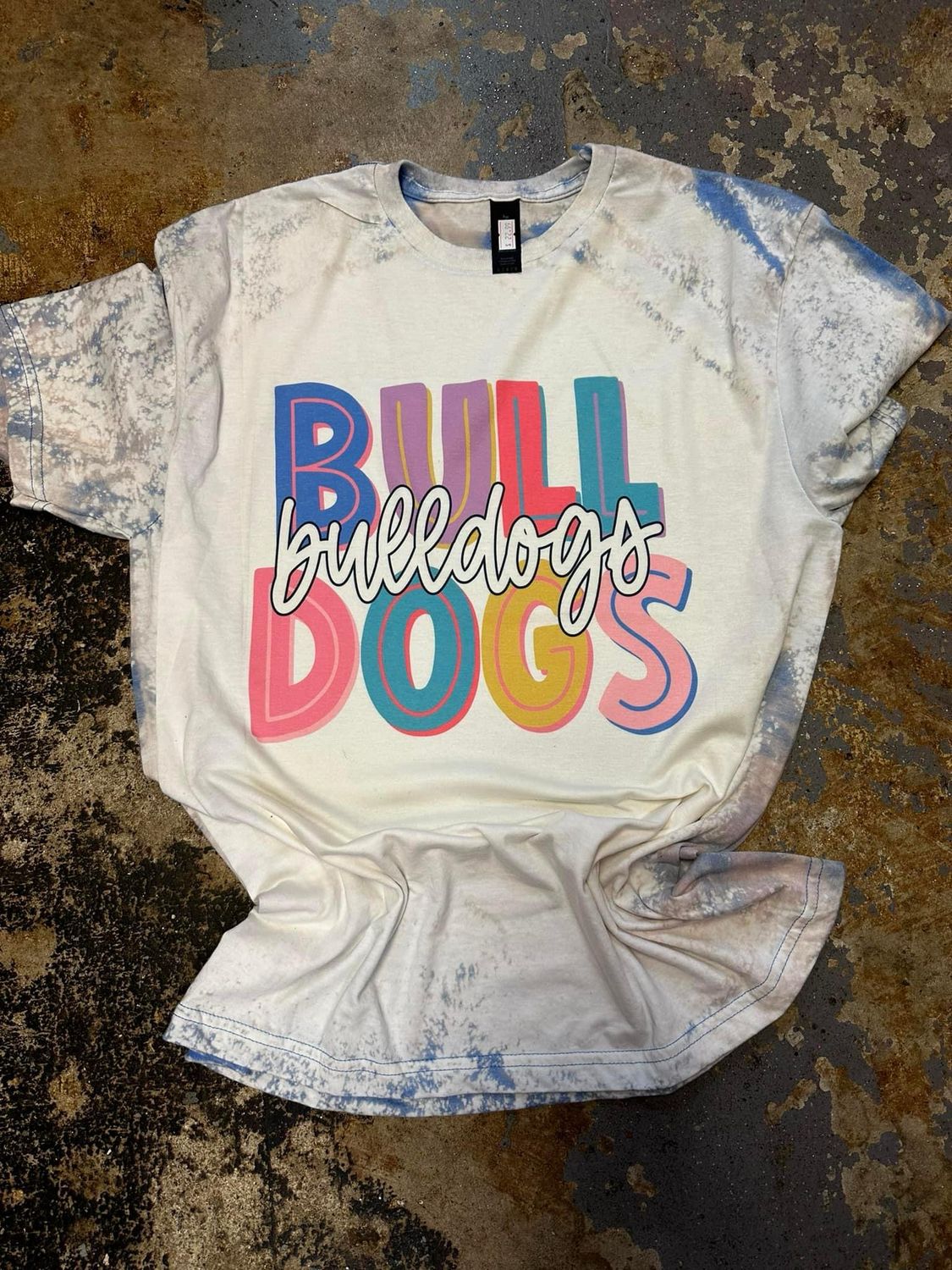 Bulldogs colorful bubble letters bleached