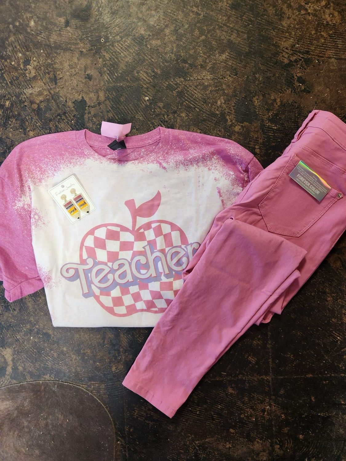 Teacher pink apple bleached