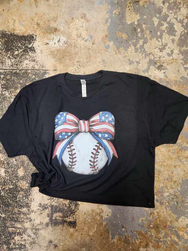 American flag bow w baseball/softball transfer
