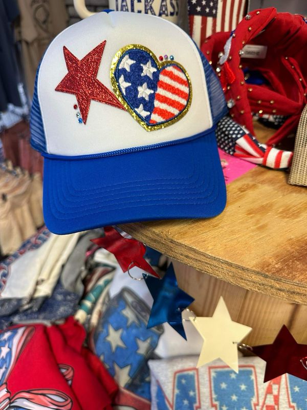American flag heart star patch