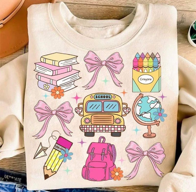 School Bus Crayons Bows Transfer