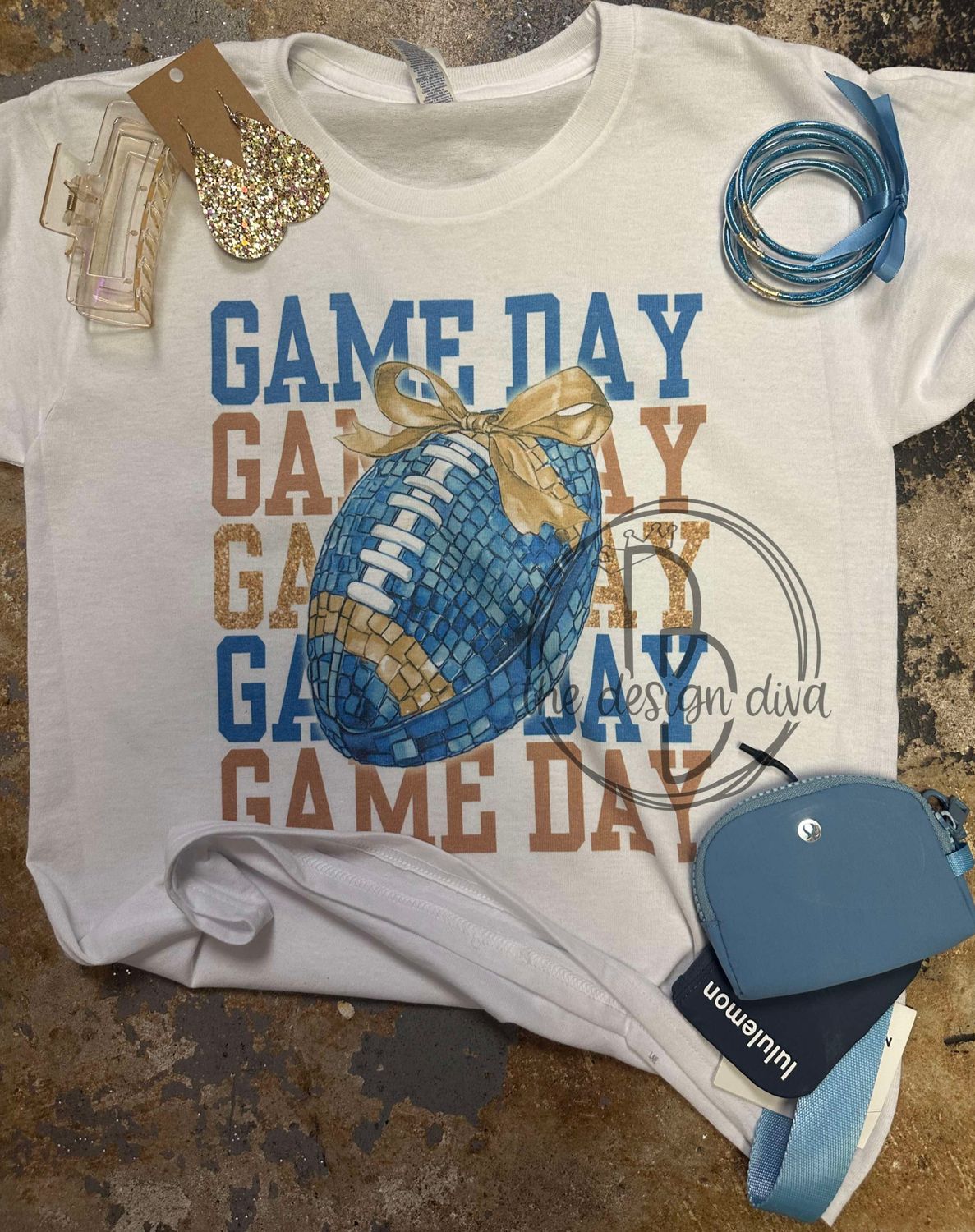 Game Day glitter Football Blue and Gold