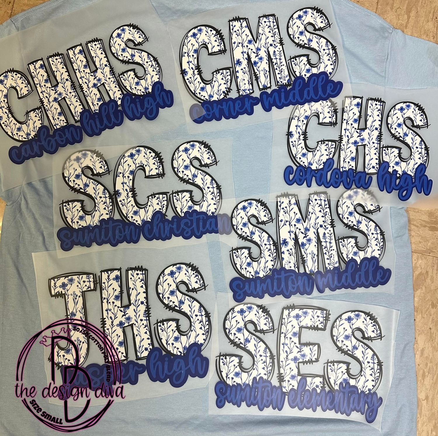 SCHOOL INITIALS IN BLUE FLORAL