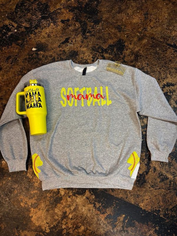 Softball/Baseball Mama W/ Side Bows Transfer