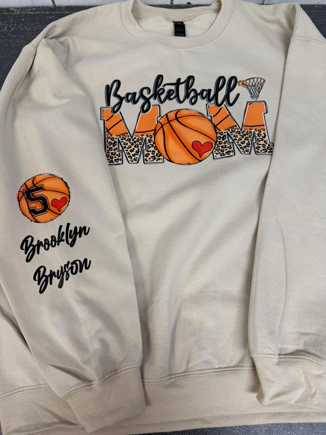 Basketball Mom Leopard W/ Name And Number Transfer Sweatshirt