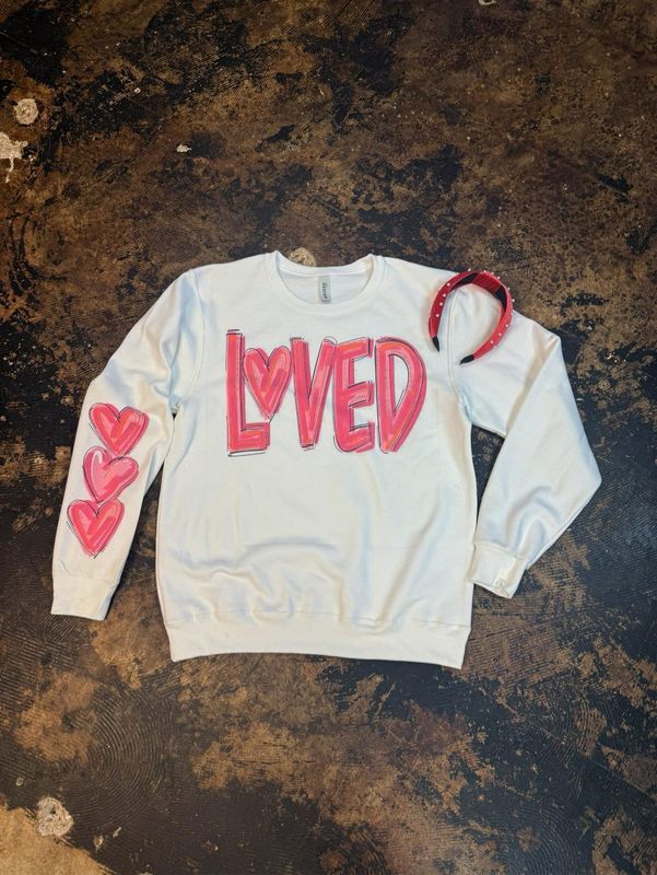 Loved Sweatshirt W/ Hearts On Sleeve