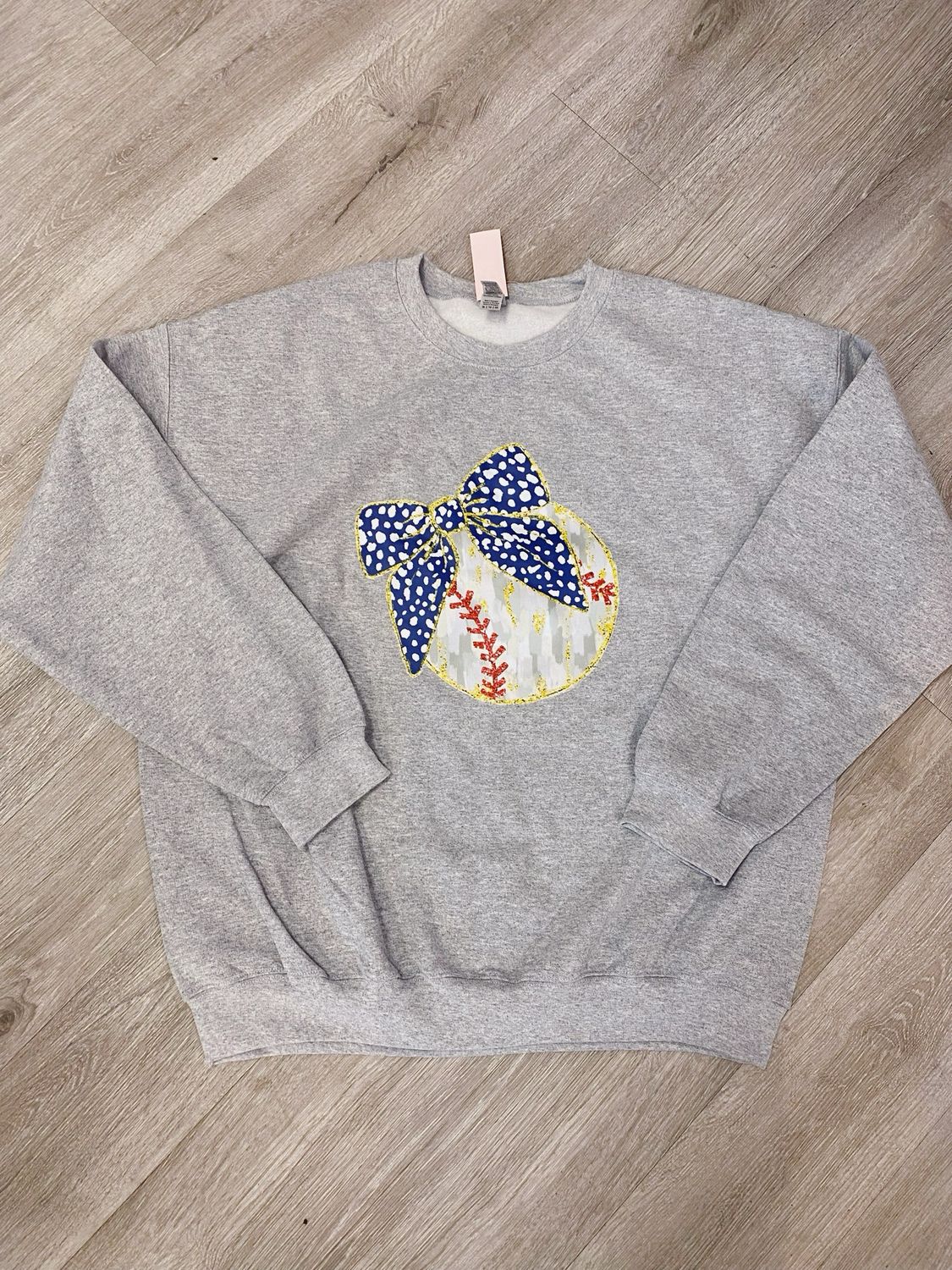 baseball w/ blue polka dot bow transfer