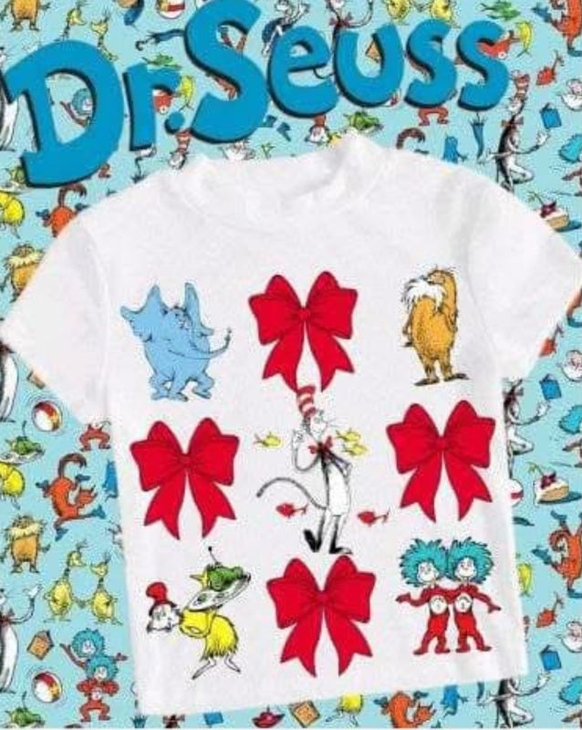 Dr. Seuss Characters Red Bow Pattern