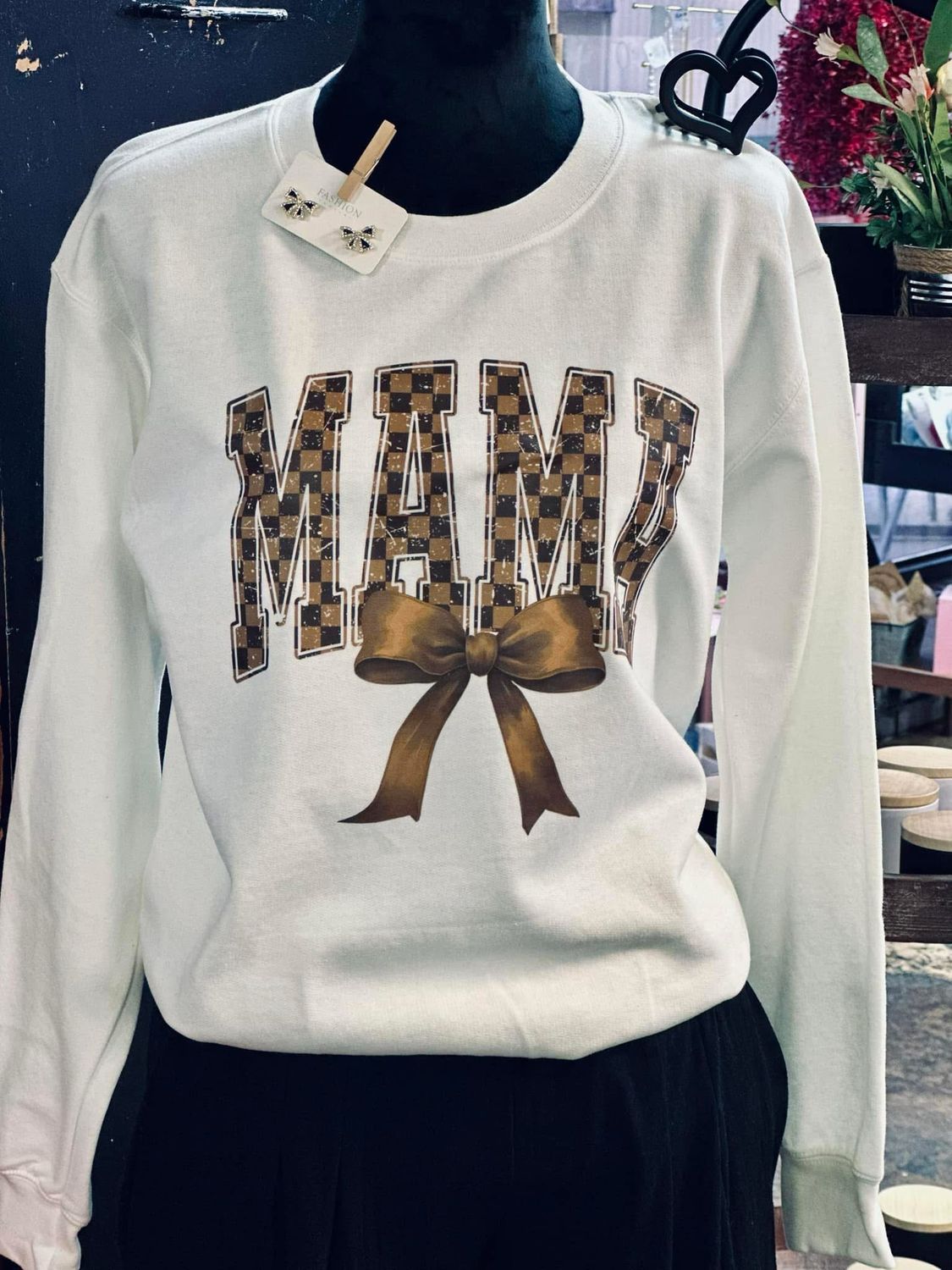 MAMA Checkered Brown Bow Transfer