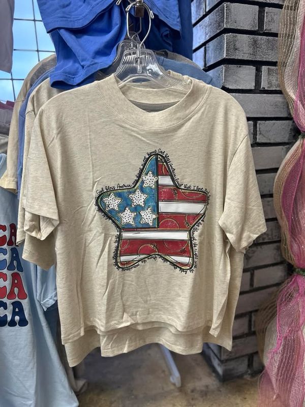 God Bless America Star Crop or Full Tshirt