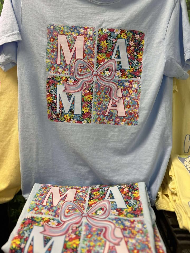 Floral Block MAMA with Bow Tshirt