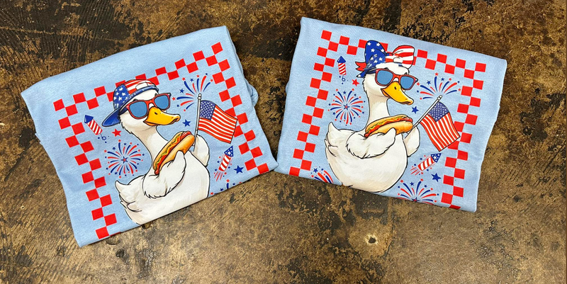 Hotdog Eating Youth Goose 4th of July Hat or Bow Tshirt