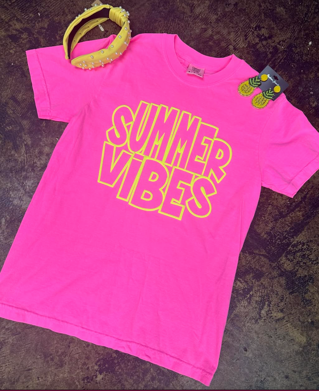 Bright Pink and Yellow Summer Vibes Bubble Block Print Tshirt