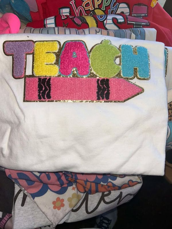 Fuzzy Teach Letter Shirt with Crayon Underline