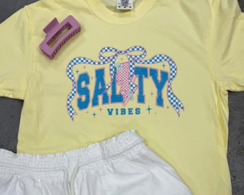Salty Vibes Blue and white Checkered Bow Pink and white Lighting Bolt