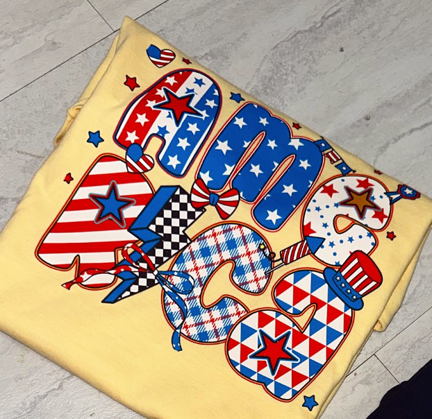 AME/RICA stars and stripes lightning bolt