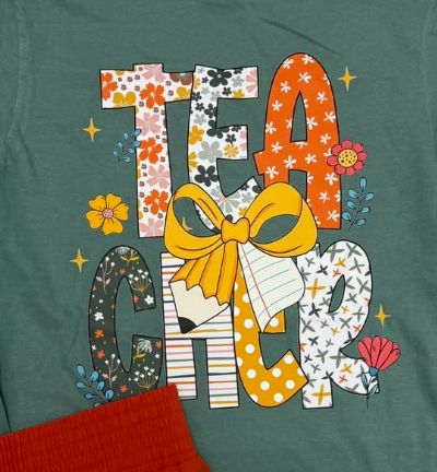Floral Teacher with pencil and paper bow