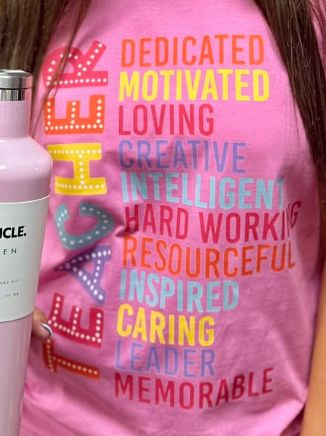 Teacher with inspirational word list