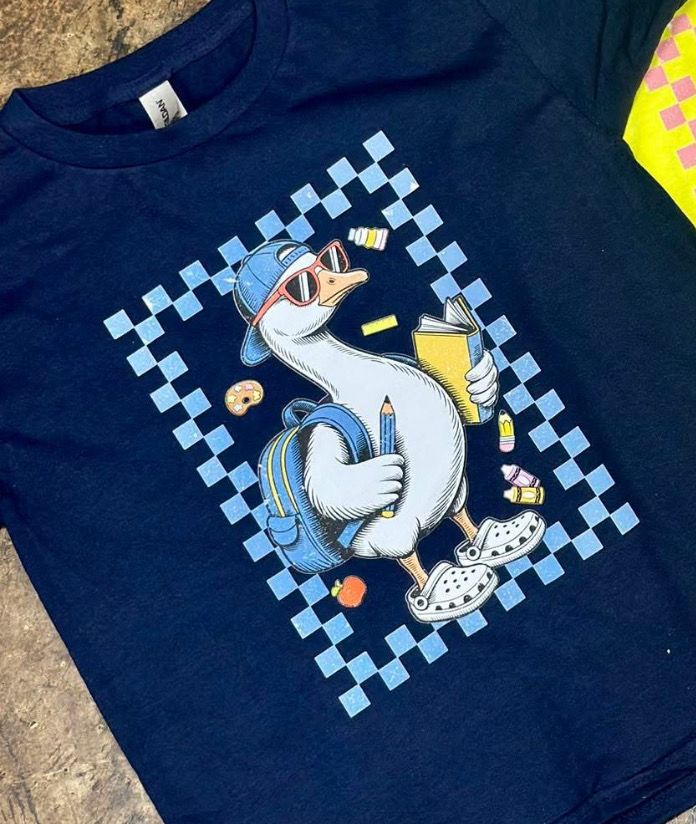 Boy Or Girl Goose Checkered Border With Backpacks